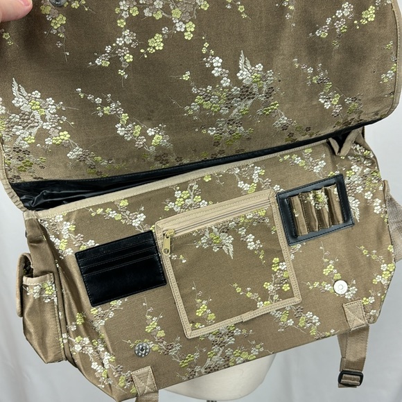 Vintage Cherry Blossom Floral Messenger Bag Light Brown Briefcase by Athleta - Picture 3 of 7